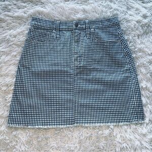 Madewell Gingham Stretch Raw Hem Denim Mini Skirt